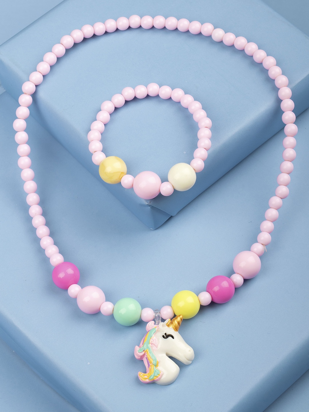 

Arendelle Girls Pink & Yellow Beaded Unicorn Charm Jewellery Set