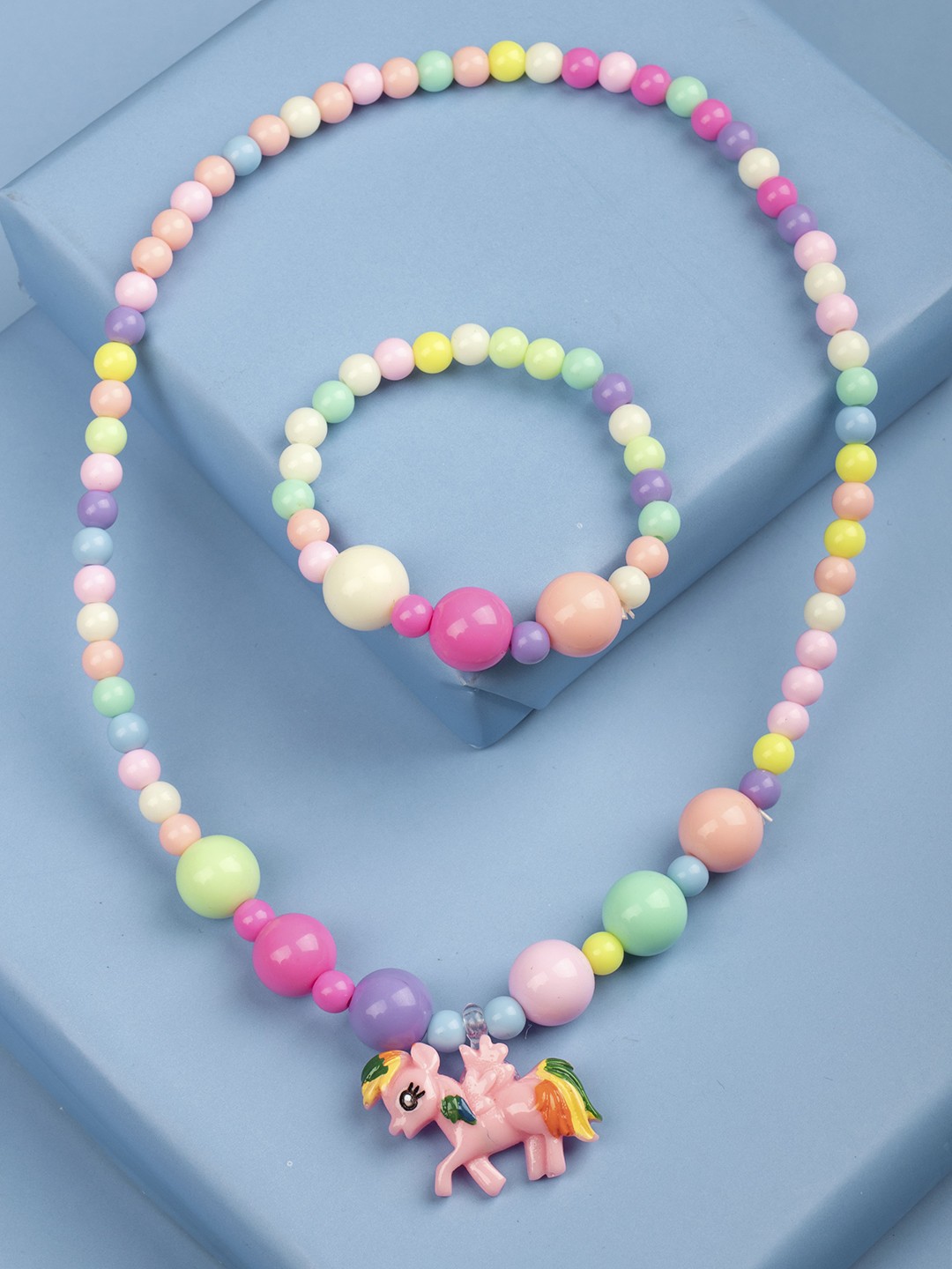 

Arendelle Girls Pink & Yellow Beaded Unicorn Charm Jewellery Set