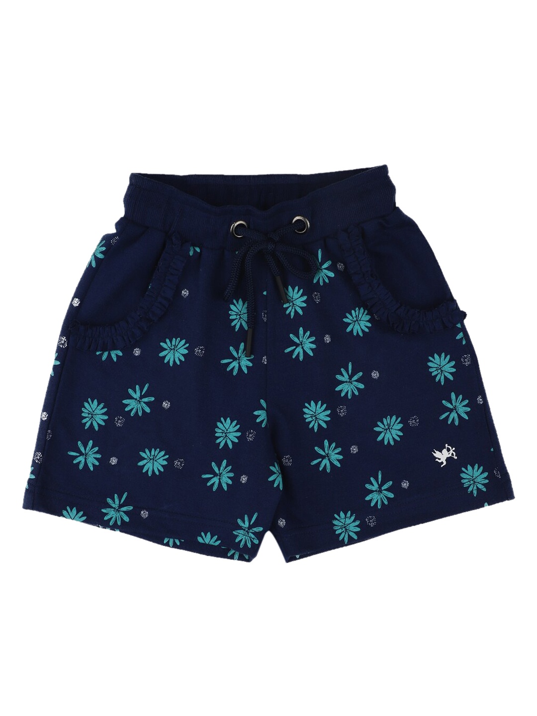 

Stupid Cupid Girls Navy Blue Floral Printed Cotton Regular Shorts