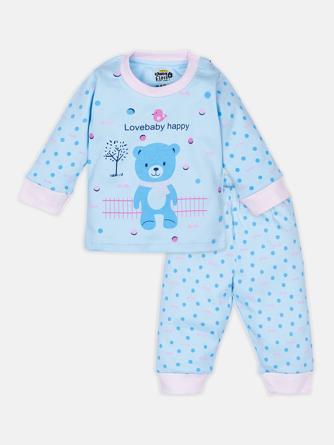 

AMUL Kandyfloss Unisex Kids Blue & Pink Printed Cotton Night suit