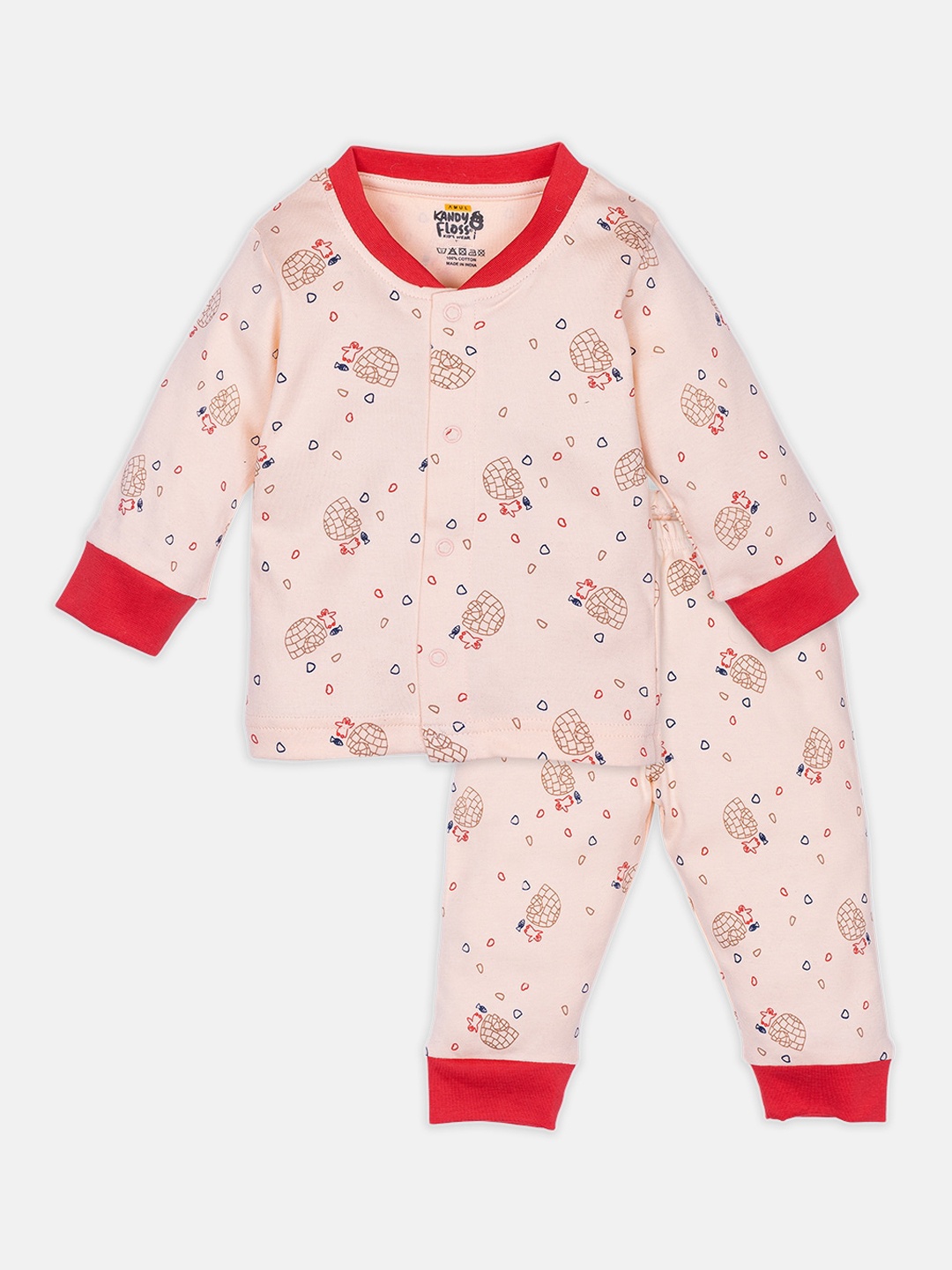 

AMUL Kandyfloss Unisex Kids Red & Pink Printed Night suit