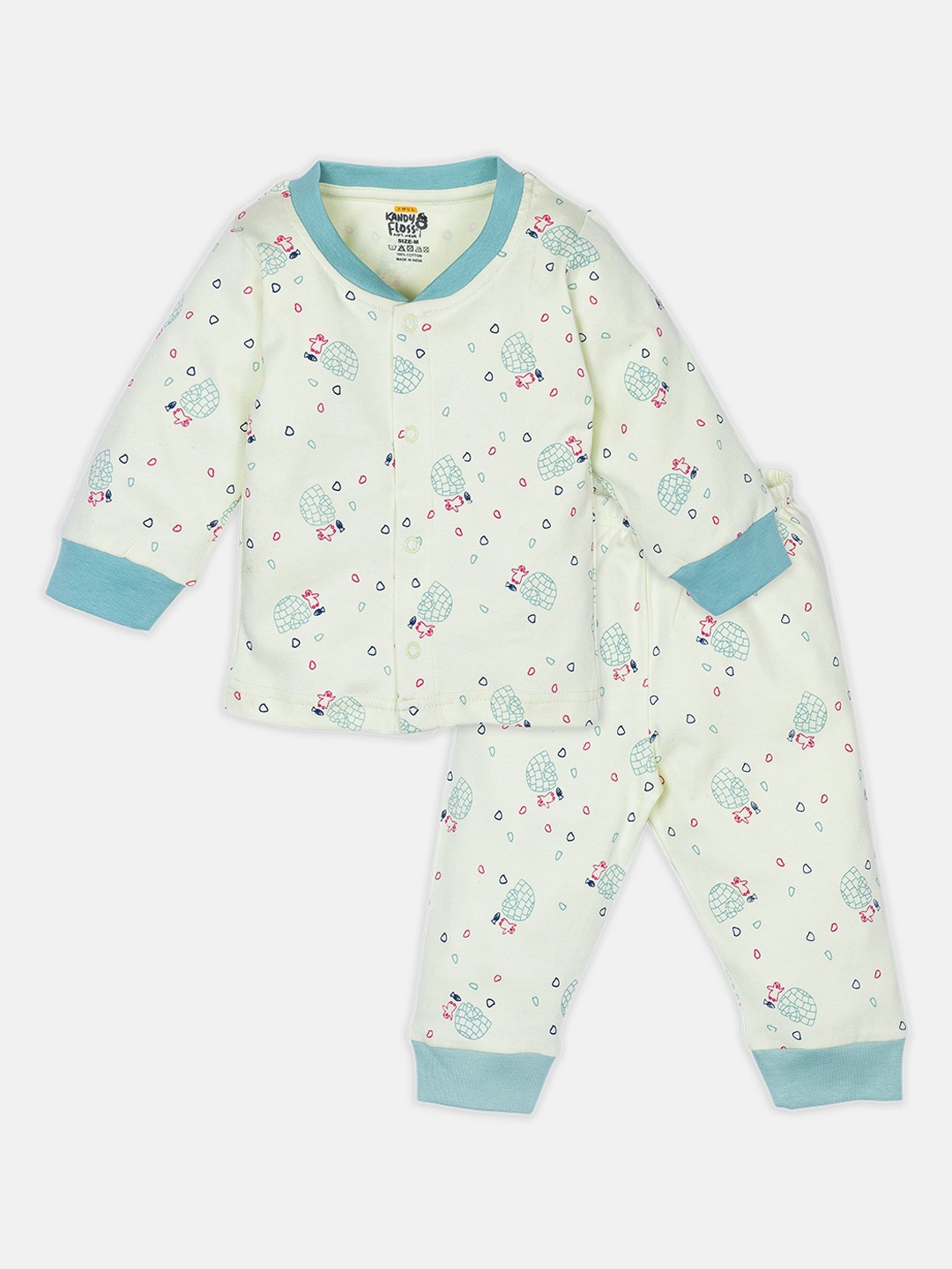 

AMUL Kandyfloss Kids Blue & Cream-Coloured Printed Night suit