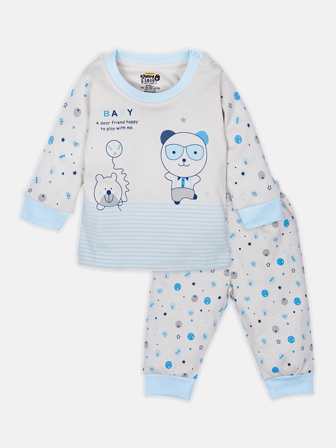 

AMUL Kandyfloss Kids Blue & White Printed Night Suit