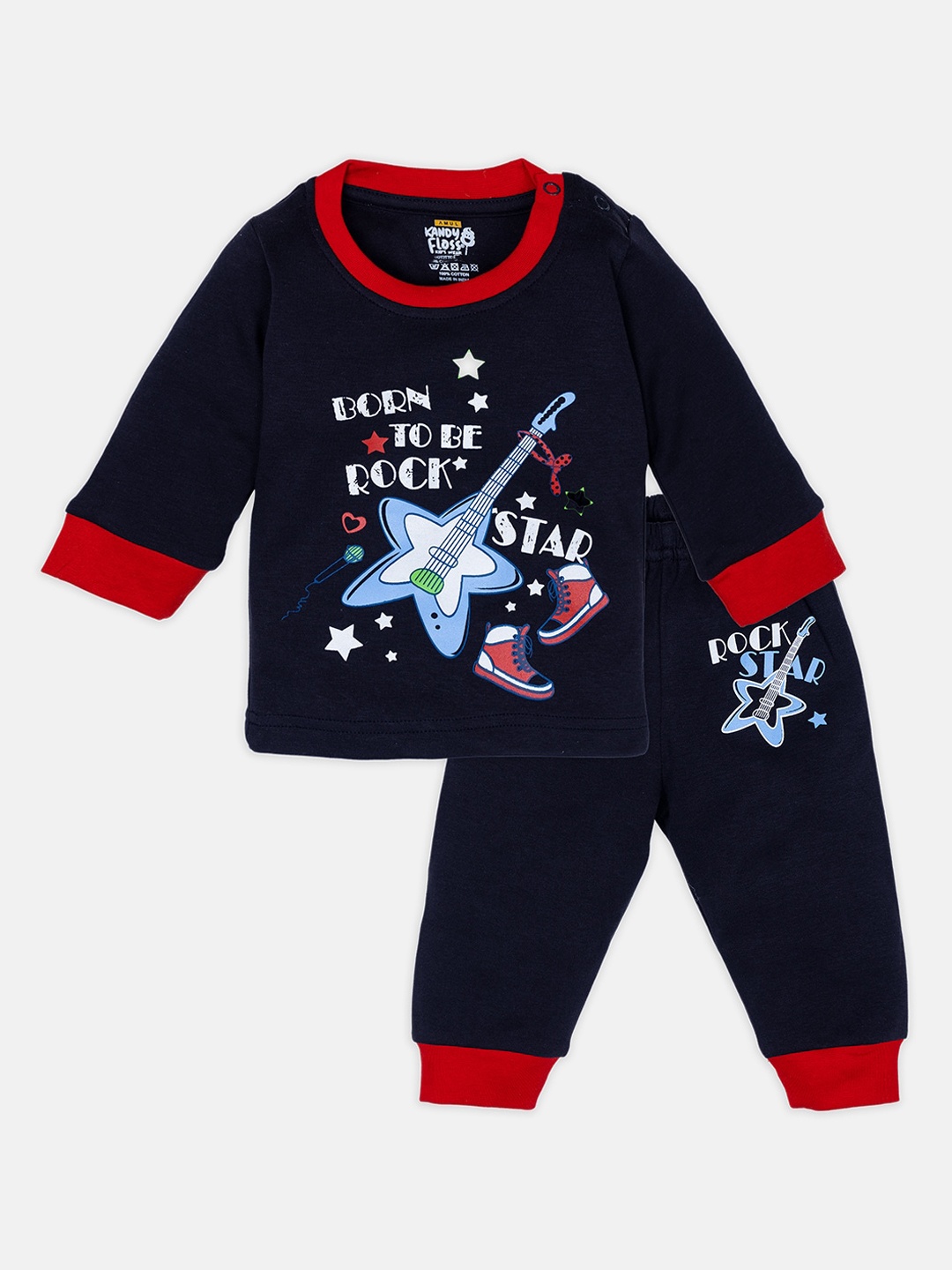 

AMUL Kandyfloss Kids Navy Blue & White Printed Night suit