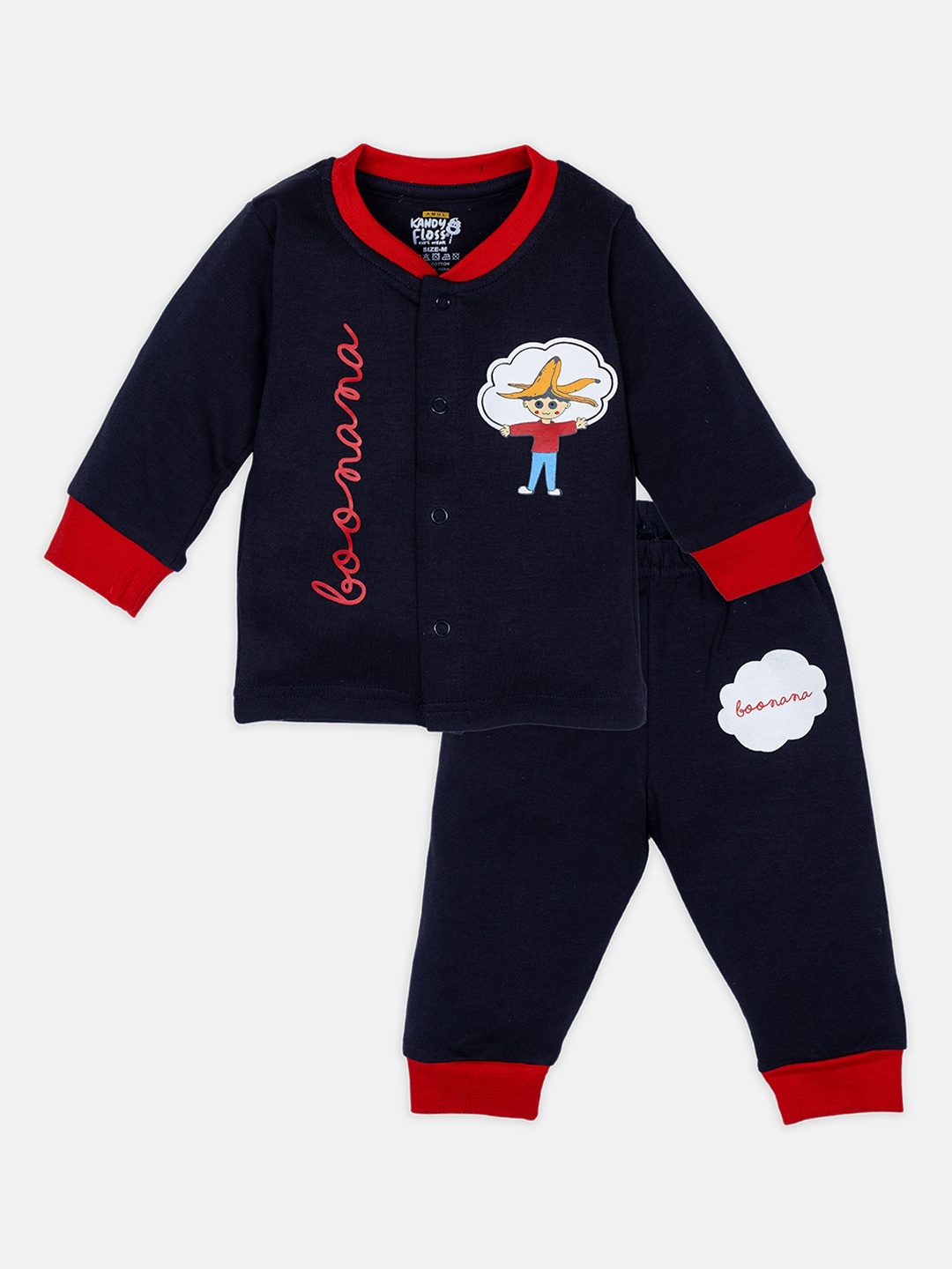 

AMUL Kandyfloss Kids Navy Blue Printed Pure Cotton Night Suit