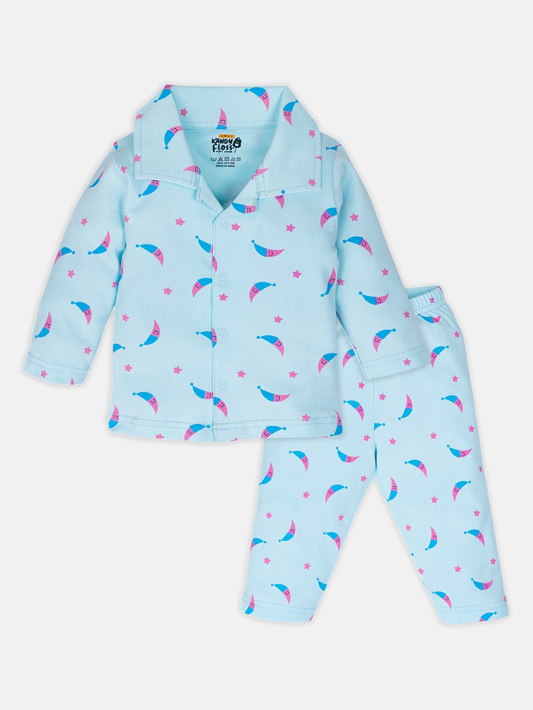 

AMUL Kandyfloss Kids Blue Printed Night suit
