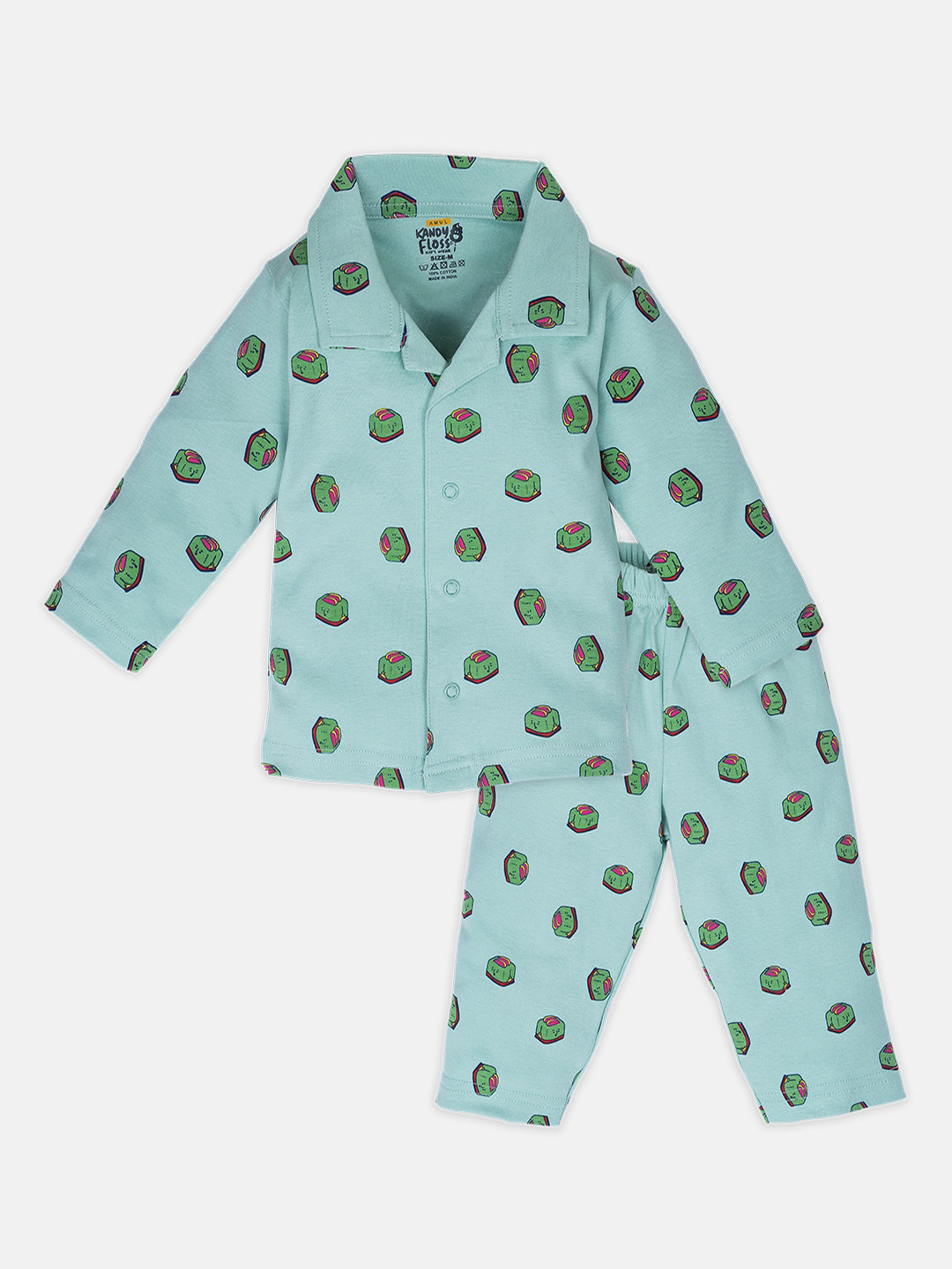 

AMUL Kandyfloss Kids Sea Green & Pink Printed Night suit