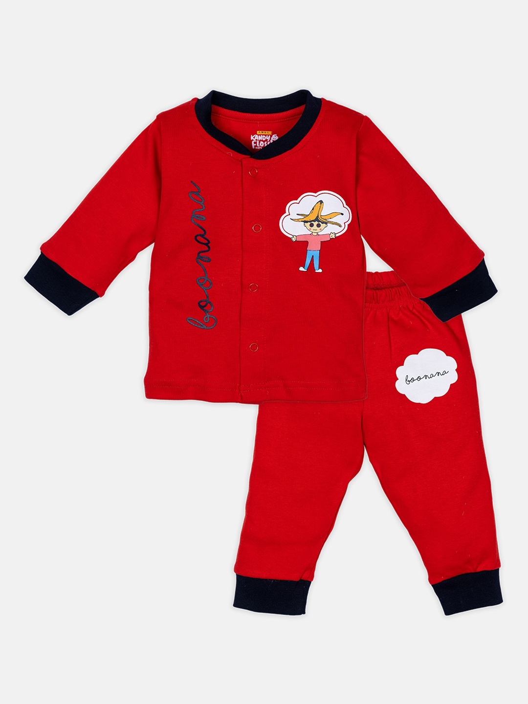 

AMUL Kandyfloss Unisex Kids Red Printed Pure Cotton Night Suit
