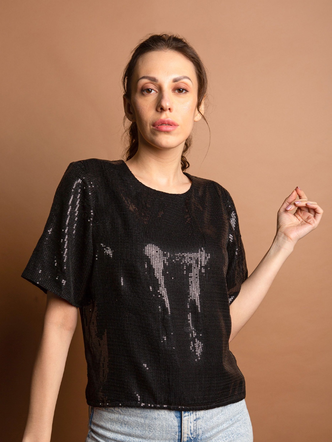 

EMBLAZE Woman Black Sequined Top