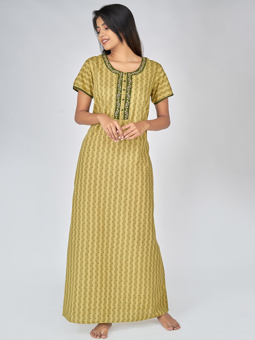 

Maybell Green Striped Pure Cotton Maxi Nightdress