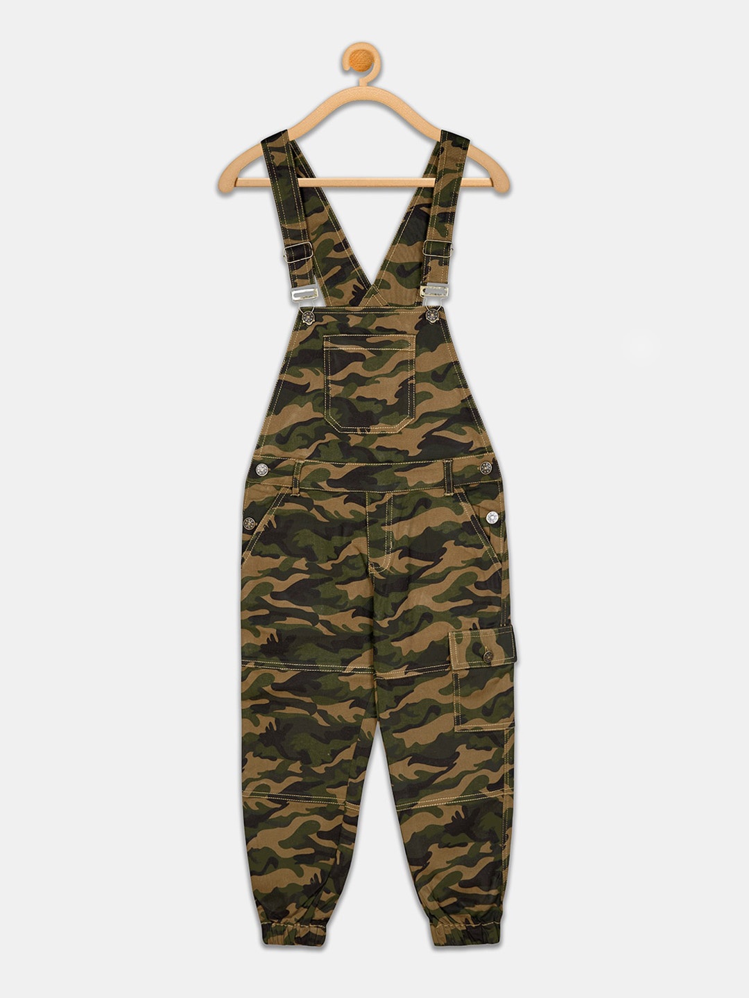 

Olele Boys Green & Brown Camouflage Printed Cotton Dungarees