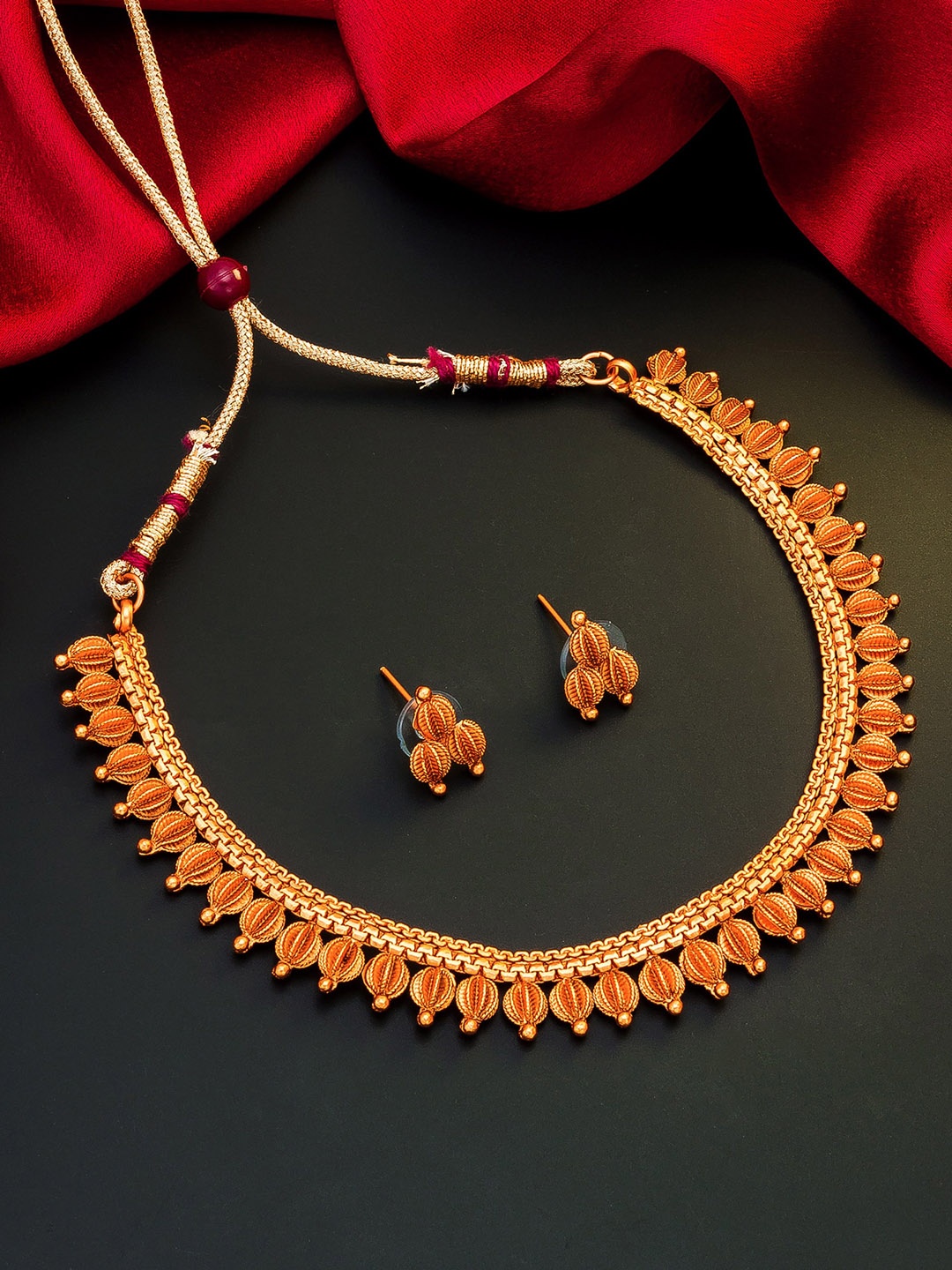 

aadita Gold-Toned Beaded Meenakari Jewellery Set