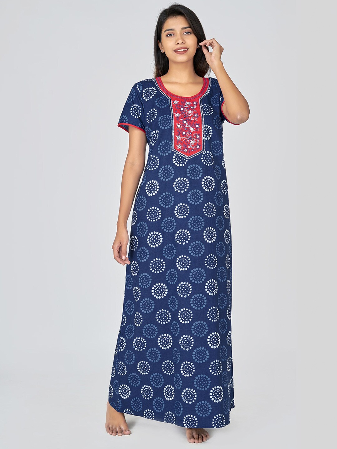 

Maybell Blue Printed Pure Cotton Maxi Nightdress