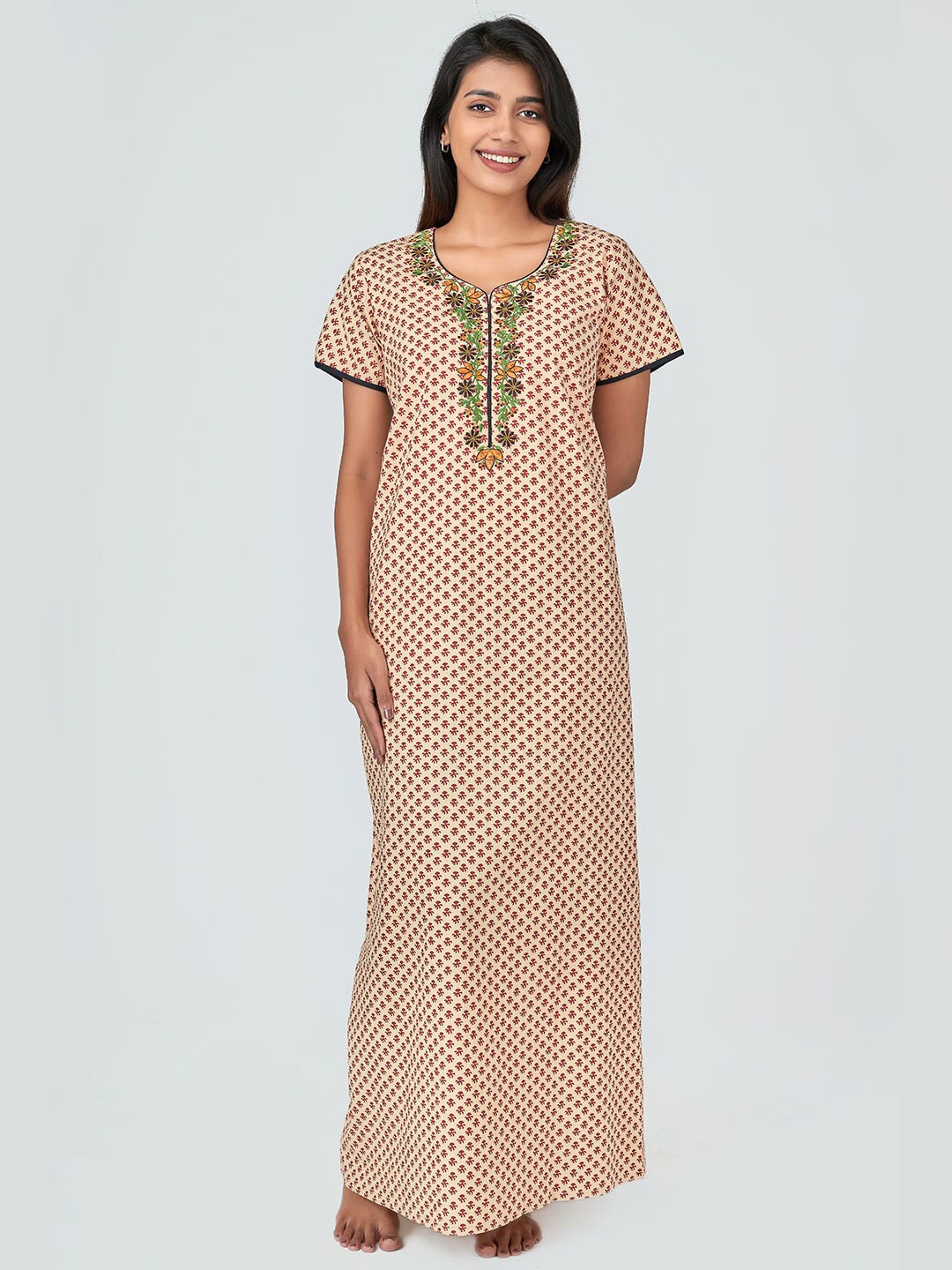 

Maybell Women Maroon Printed Pure Cotton Maxi Nightdress