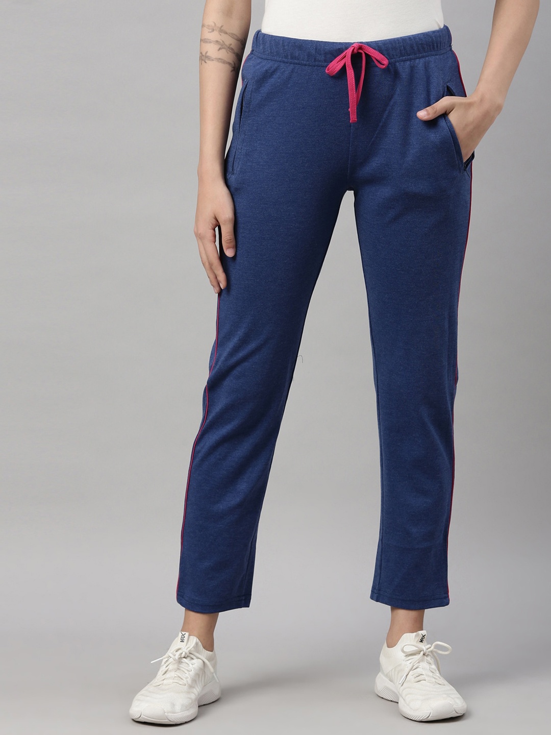 

GOLDSTROMS Women Blue Solid Cotton Relaxed-Fit Yoga Track Pants