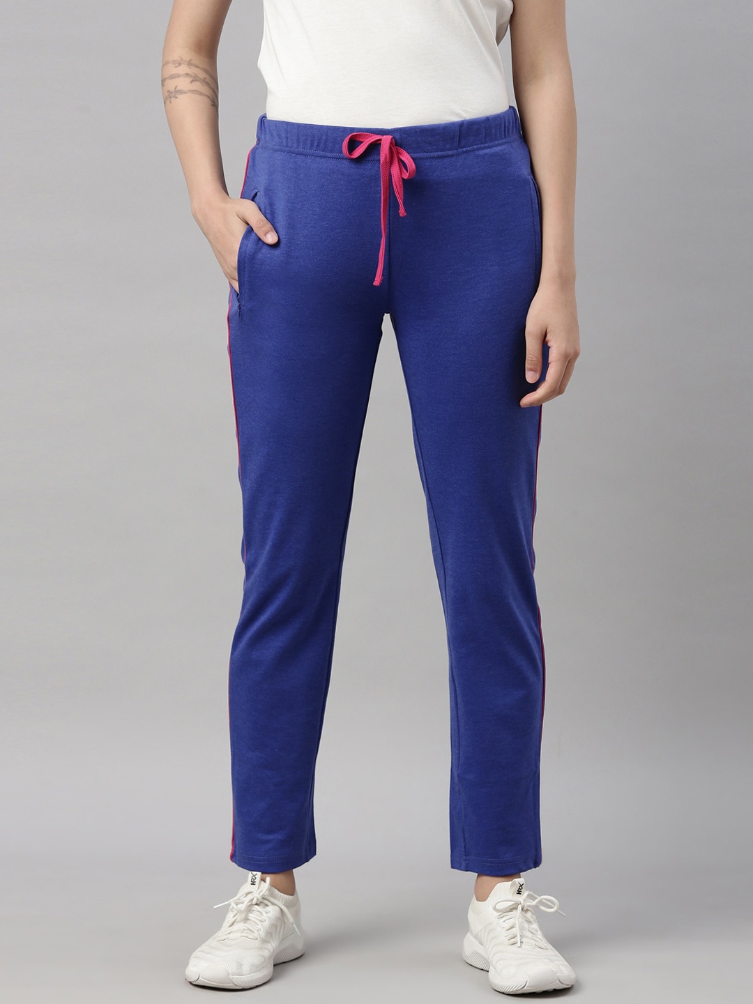 

GOLDSTROMS Women Blue Solid Cotton Relaxed Fit Track Pants