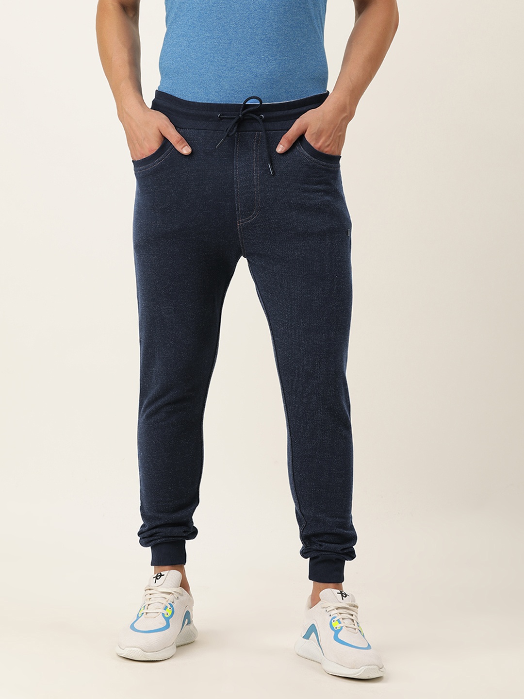 

Proline Active Men Navy Blue Solid Mid-Rise Knitted Hybrid Denim Joggers