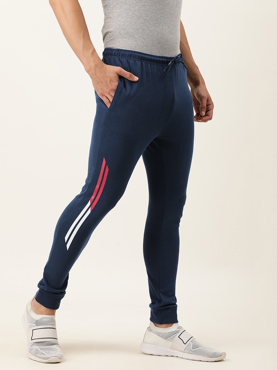 

Proline Active Men Blue Solid Slim Fit Mid-Rise Joggers with Side Rubber Striped Detail