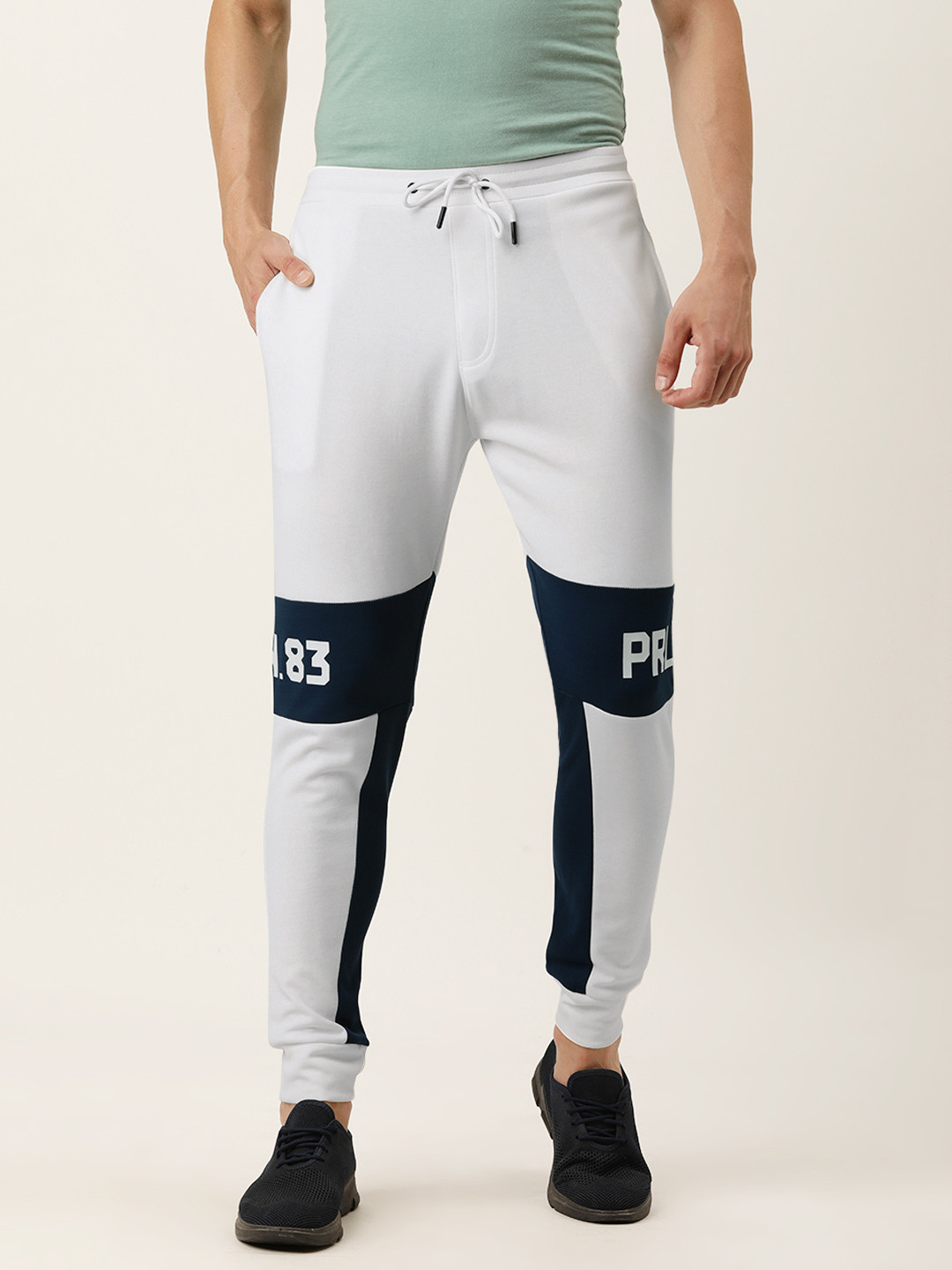 

Proline Active Men White & Black Brand Logo Printed Mid Rise Slim Fit Joggers