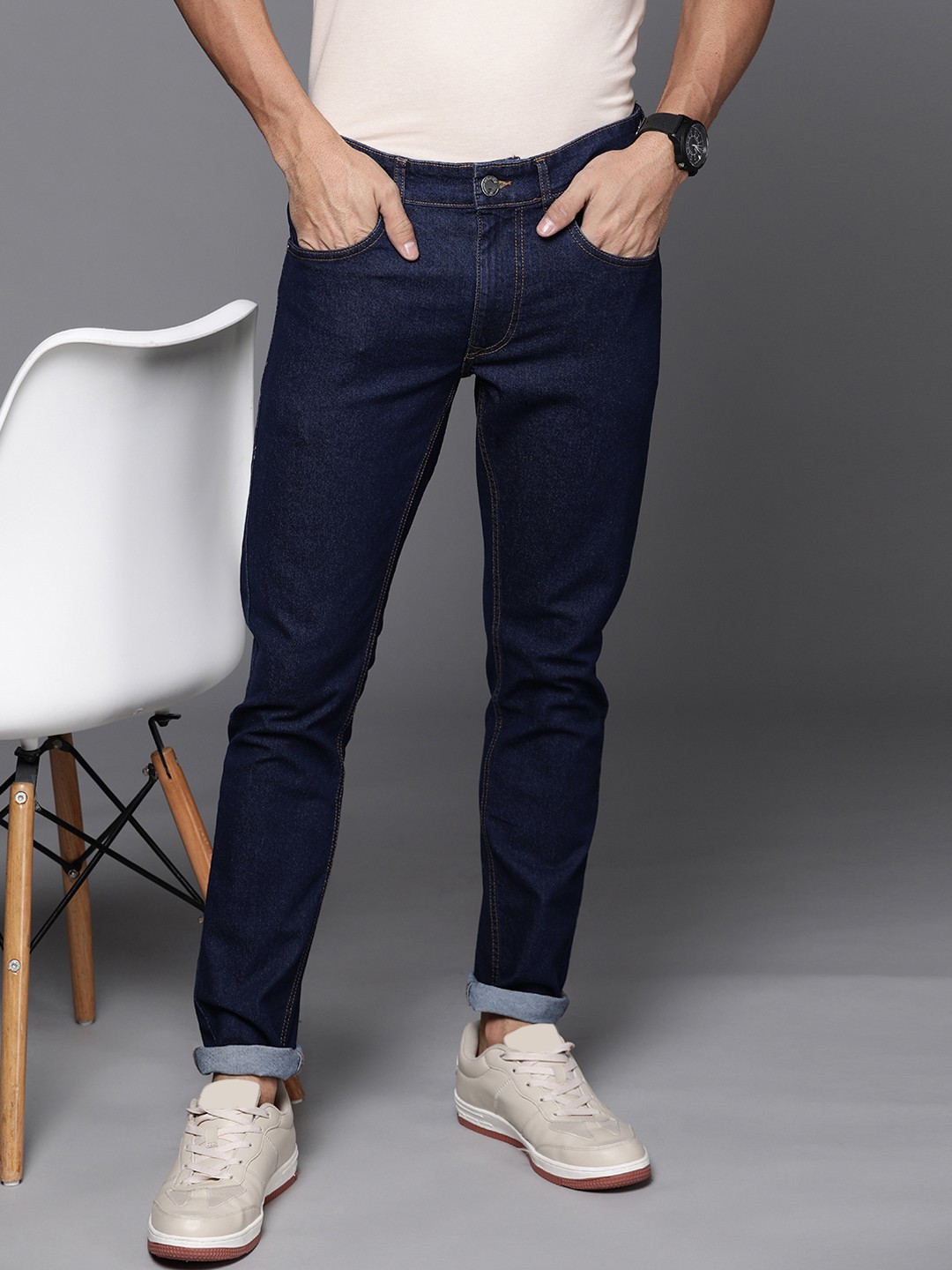 

WROGN Men Navy Blue Skinny Fit Stretchable Jeans