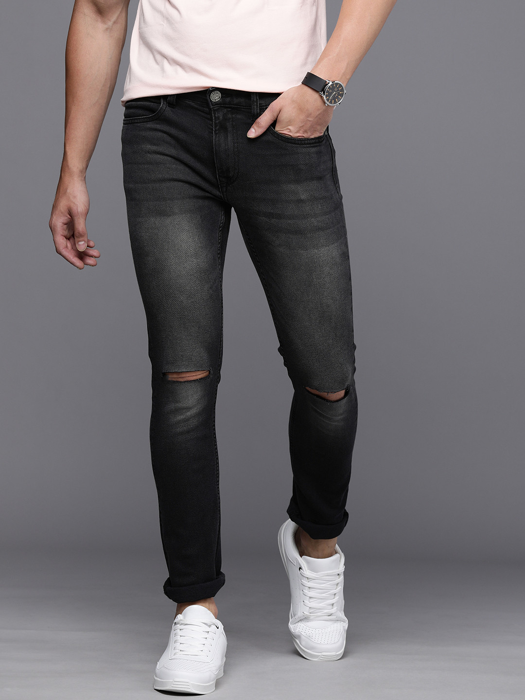 

WROGN Men Black Light Fade Stretchable Jeans