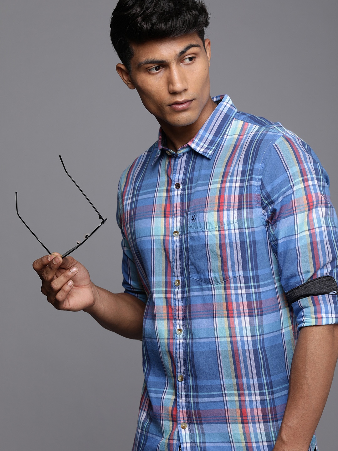 

WROGN Men Blue & Multi Tartan Checks Slim Fit Casual Shirt