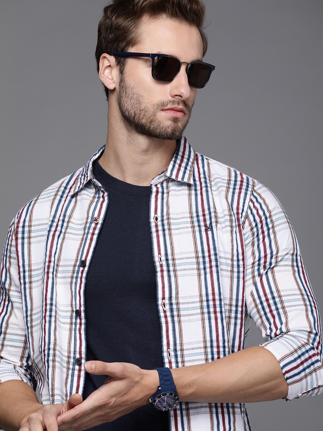 

WROGN Men Multicoloured Slim Fit Checked Casual Shirt, Multi