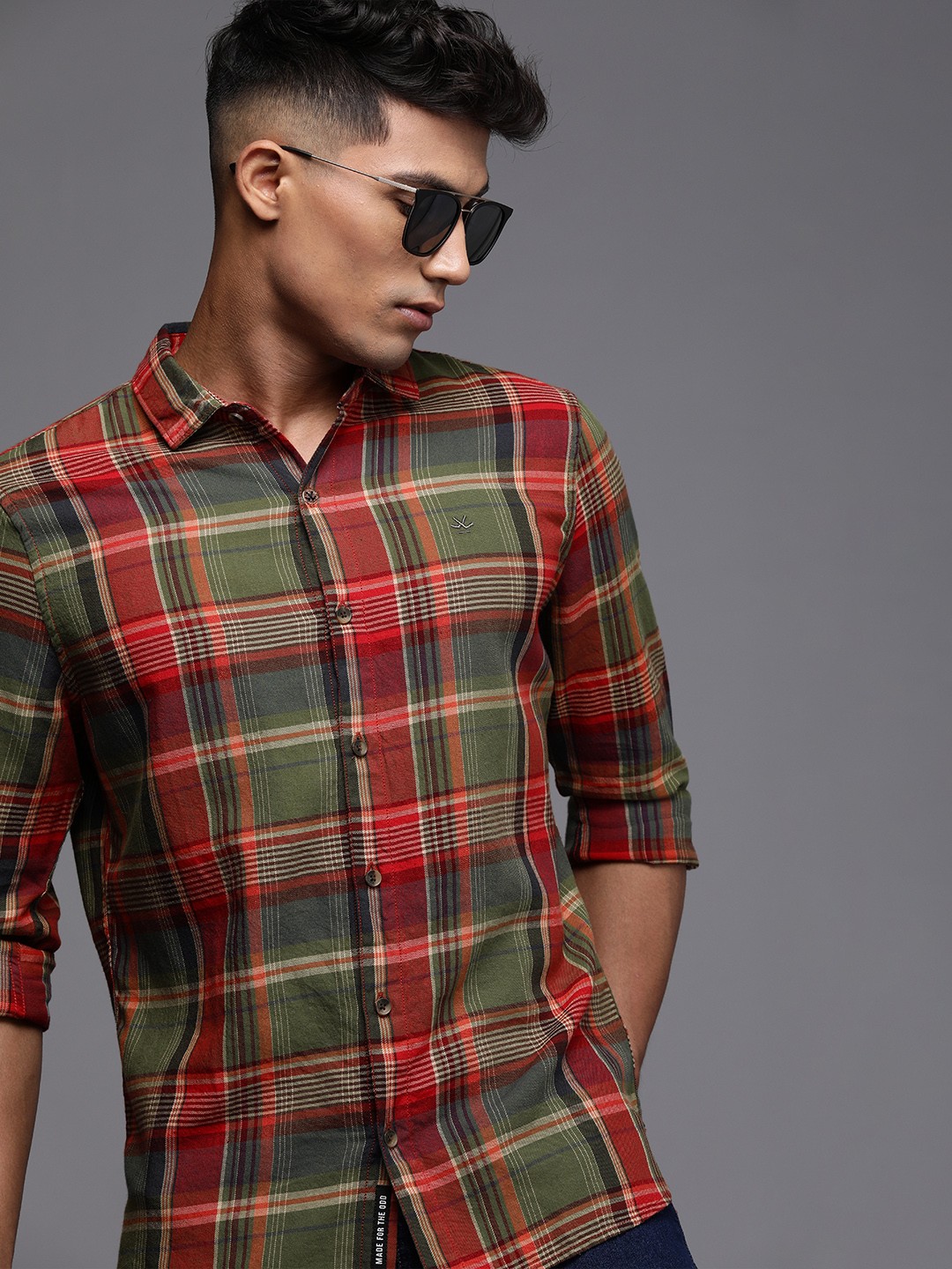 

WROGN Men Multicoloured Tartan Checks Pure Cotton Slim Fit Casual Shirt, Multi