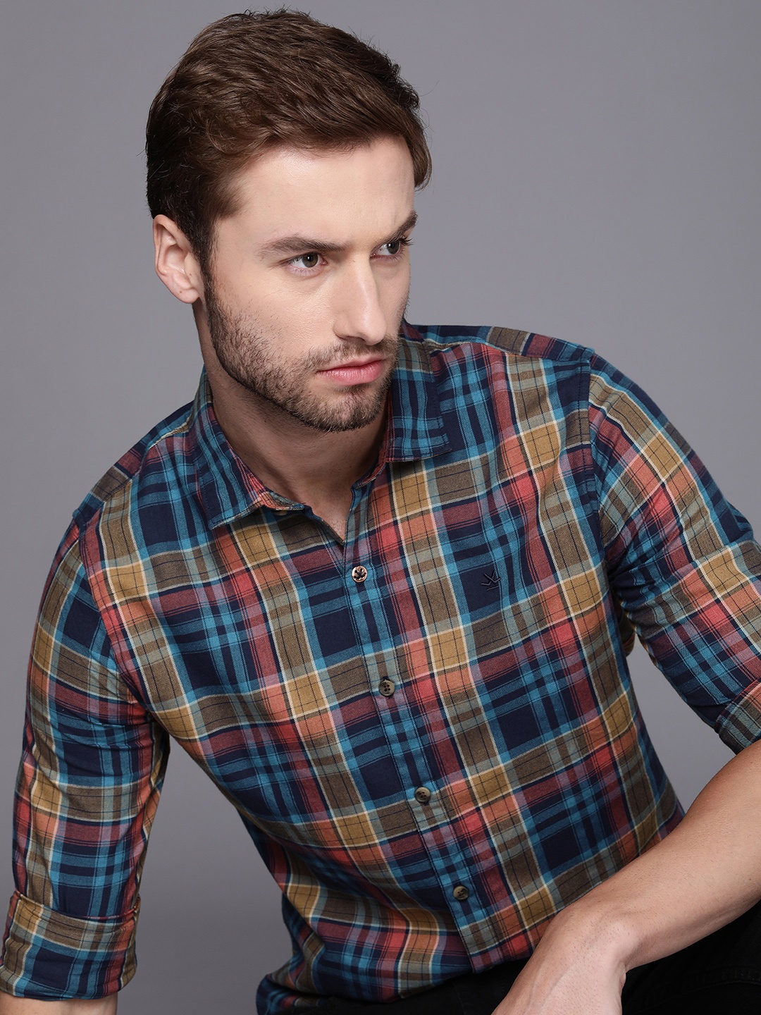 

WROGN Men Multicoloured Slim Fit Checked Pure Cotton Casual Shirt, Multi
