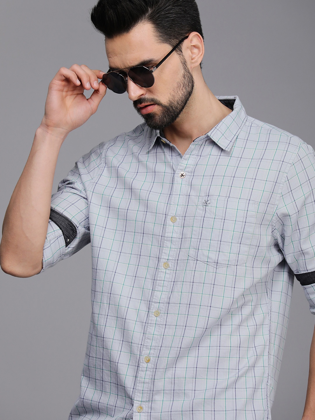 

WROGN Men Grey Slim Fit Checked Casual Shirt