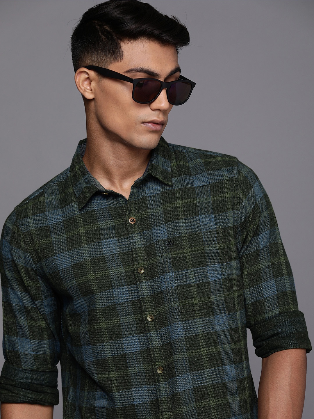 

WROGN Men Green & Blue Buffalo Checks Slim Fit Casual Shirt