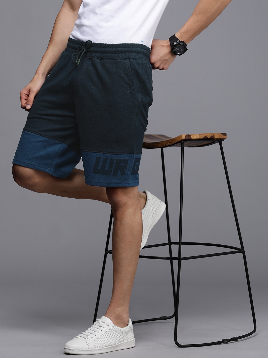 

WROGN Men Navy Blue Brand Logo Printed Shorts