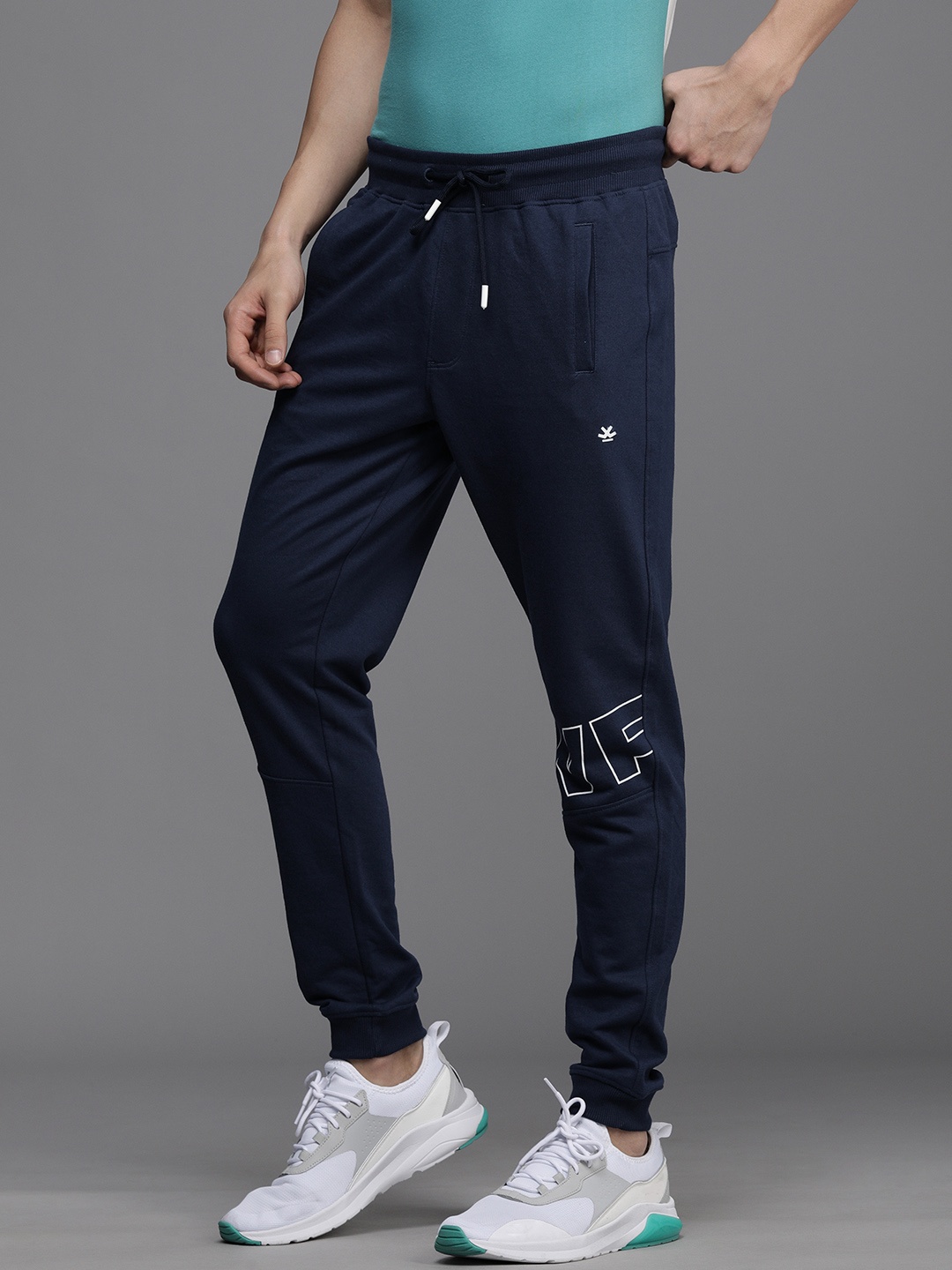 

WROGN Men Navy Blue Brand Logo Print Detail Joggers