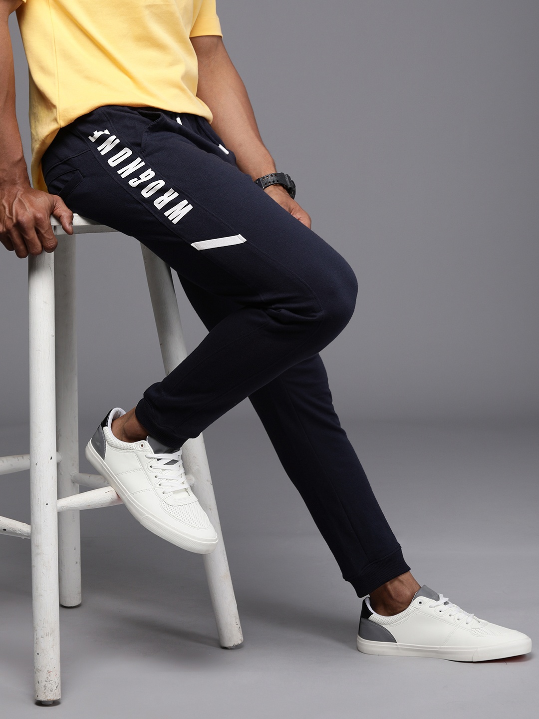 

WROGN Men Navy Blue Brand logo Printed Slim fit Joggers