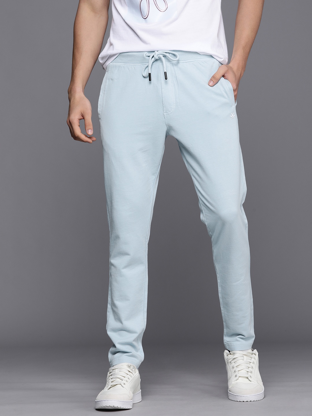 

WROGN Men Blue Solid Mid Rise Pure Cotton Casual Joggers