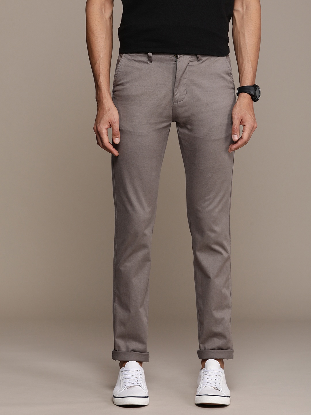 

WROGN Men Slim Fit Trousers, Taupe