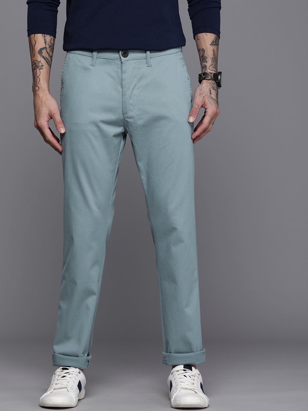 

WROGN Men Blue Slim Fit Chinos Trousers