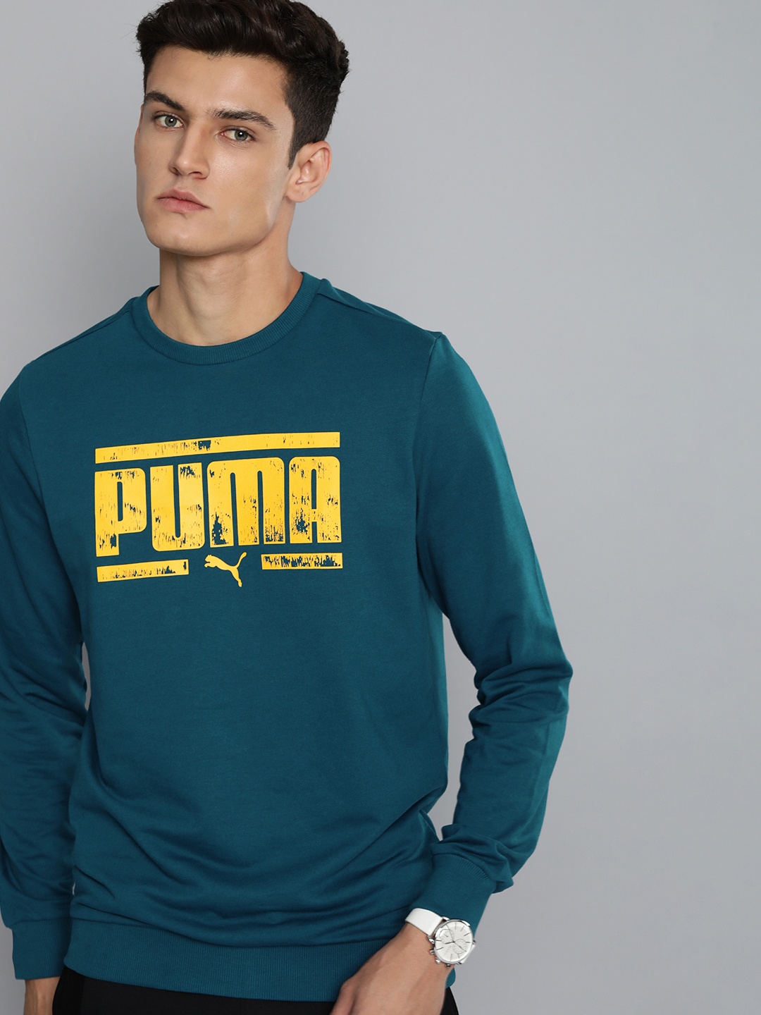 

Puma Men Regular Fit Brand Logo Printed Casual Sweatshirt, Teal
