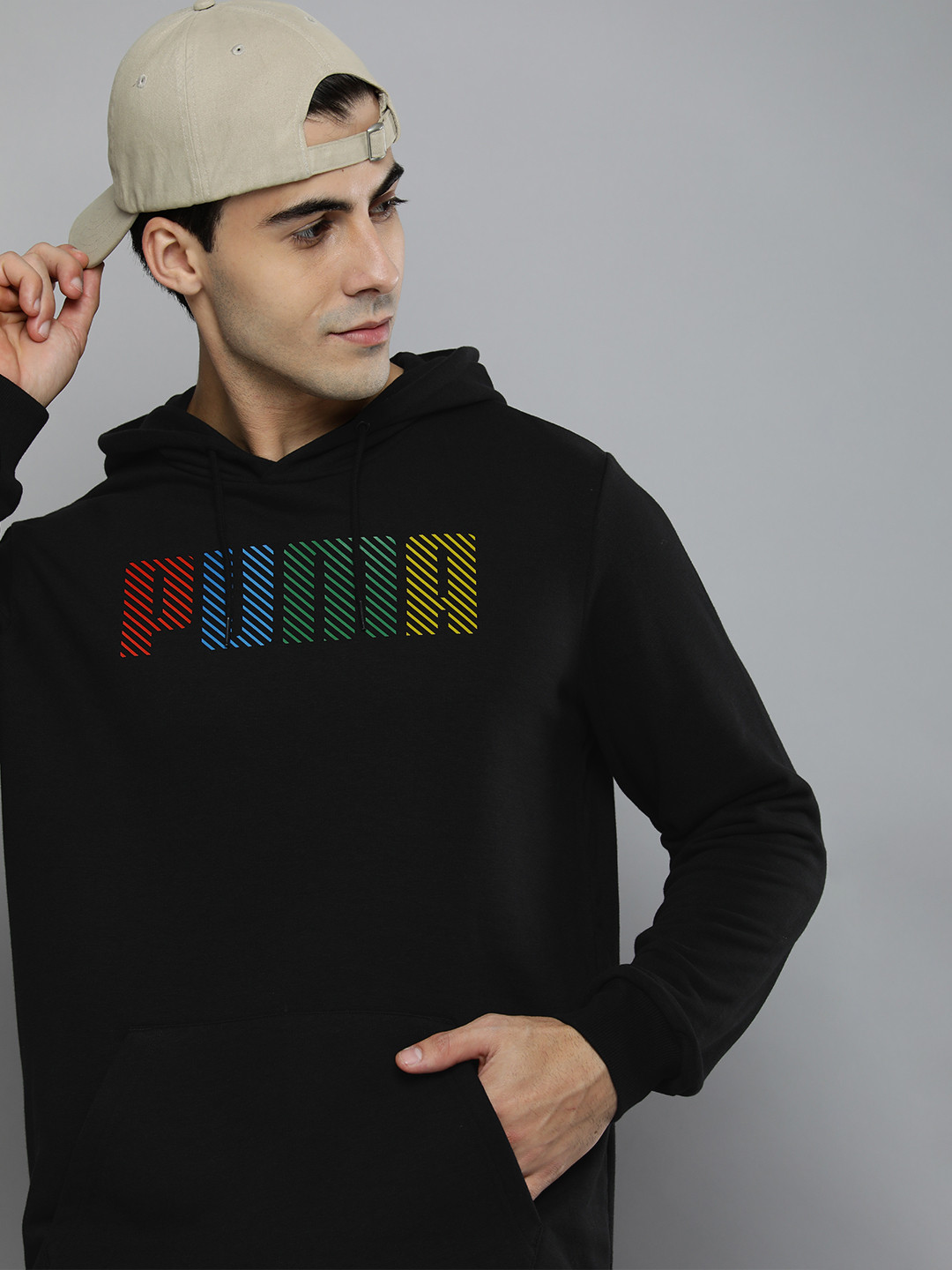

Puma Men Black Brand Logo Printed Hooded Pullover Sweatshirt