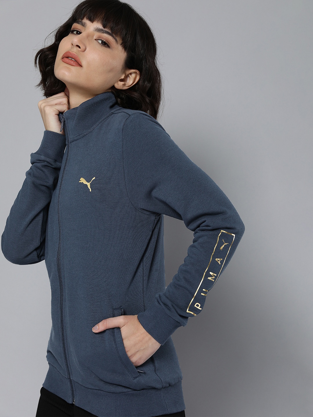 

Puma Women Blue Solid Open Front Jacket