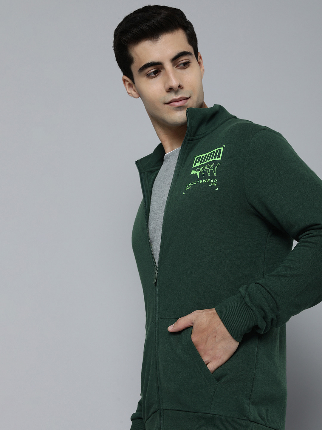 

Puma Men Green Graphic Slim Fit Sporty Track Jacket