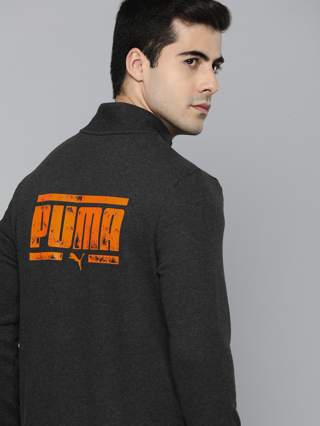 

Puma Men Grey & Orange Brand Logo Printed Slim Fit Sporty Track Jacket