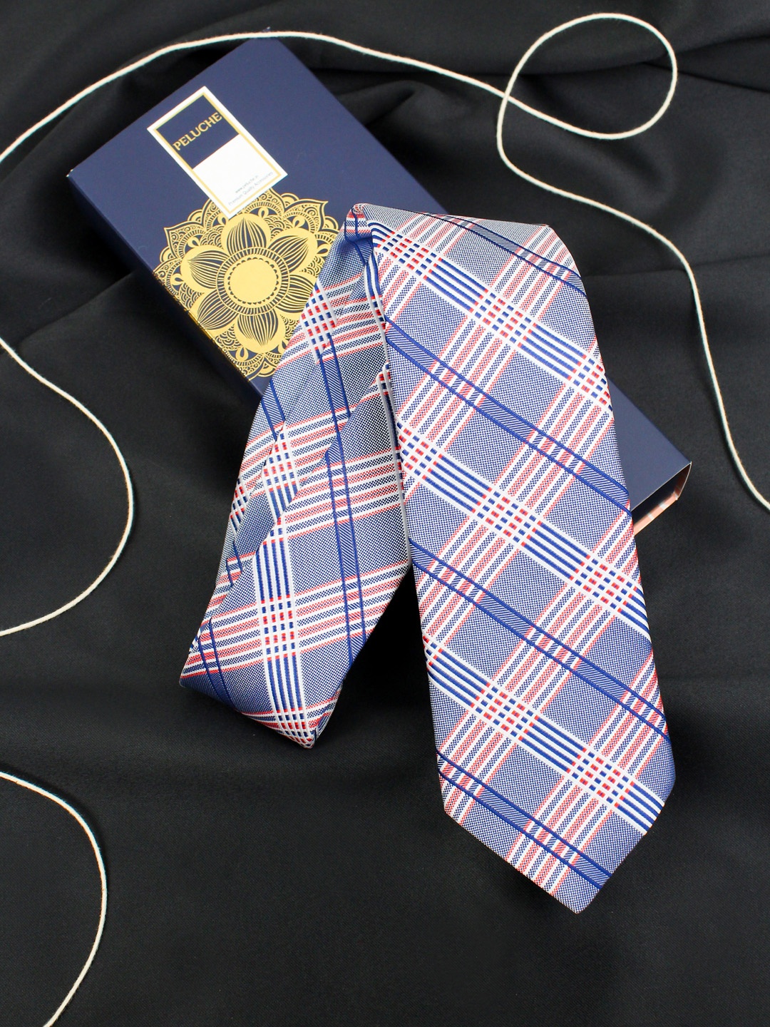 

PELUCHE Men Blue & Orange Checked Skinny Tie
