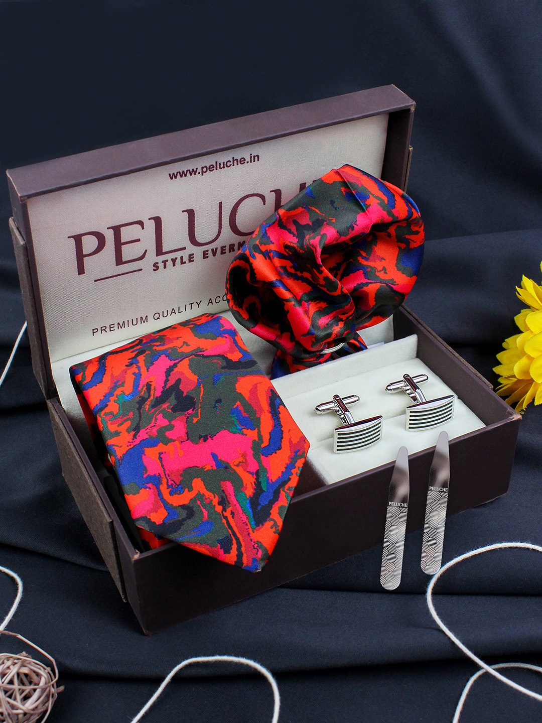 

PELUCHE Men Red & Silver-Toned Printed Accessory Gift Set