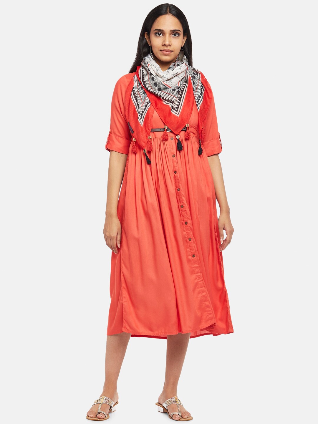 

AKKRITI BY PANTALOONS Coral Fit and Flare Midi Dress