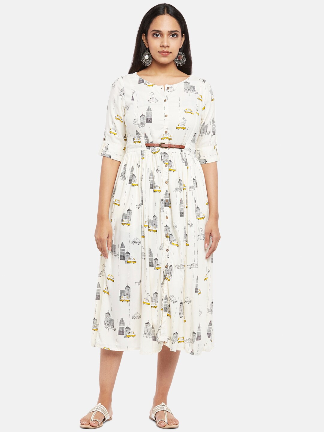 

AKKRITI BY PANTALOONS Off White Floral Midi Dress