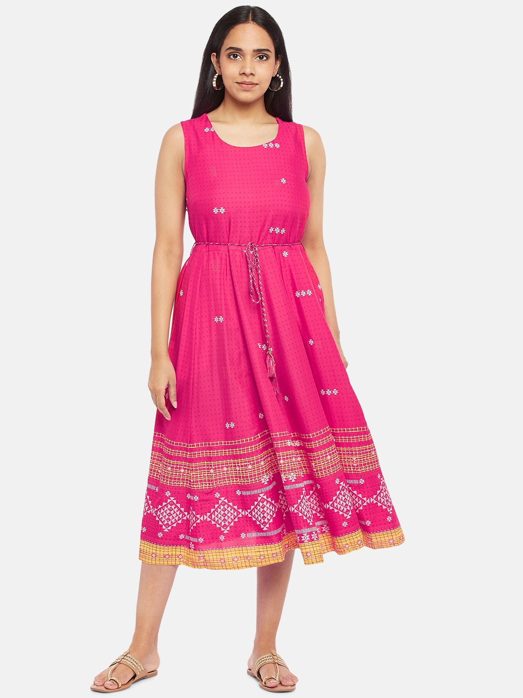 

AKKRITI BY PANTALOONS Fuchsia Ethnic Motifs Midi Dress