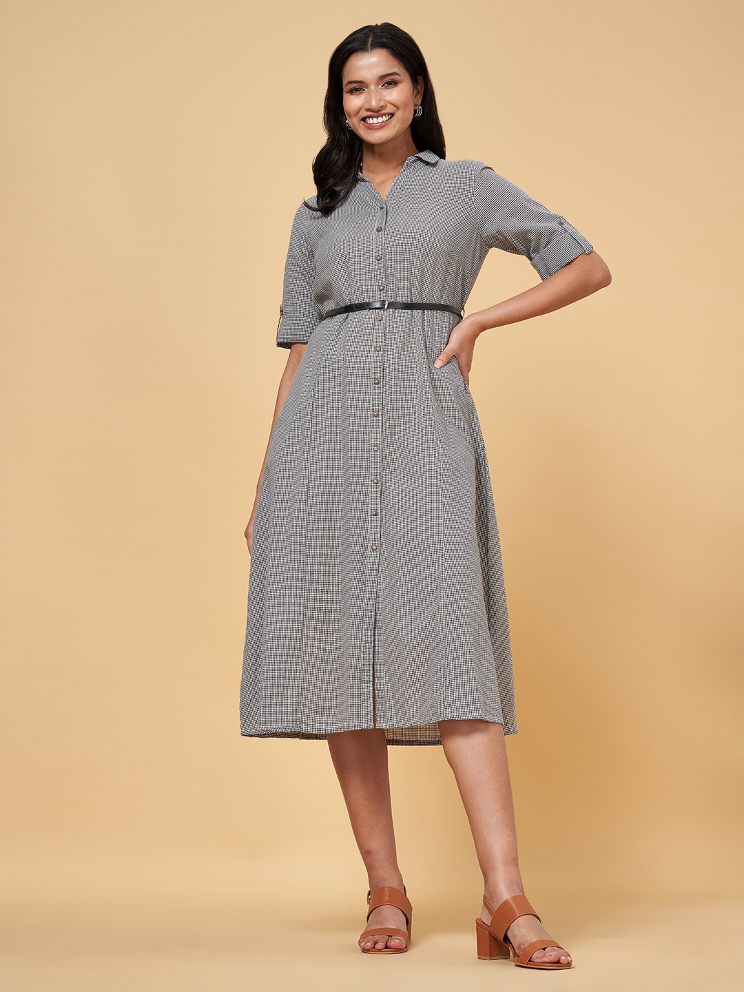 

AKKRITI BY PANTALOONS Black Shirt Midi Dress