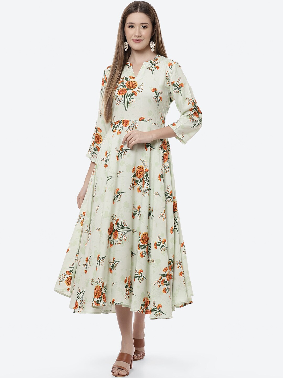 

Rangriti Woman Green Floral Ethnic Midi Dress