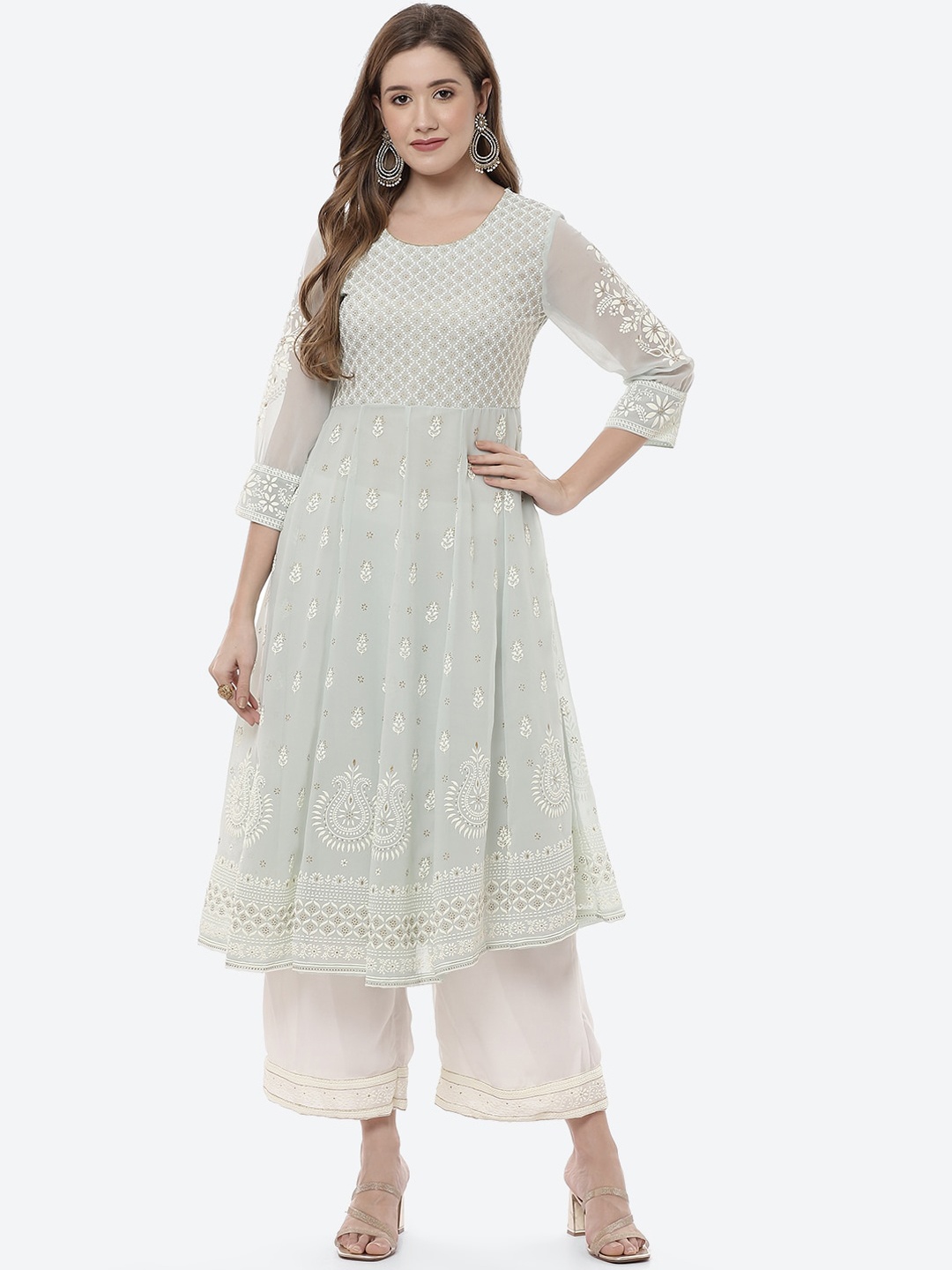 

Rangriti Women Green Ethnic Motifs Embellished Anarkali Kurta
